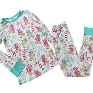 Birdie Bean Kids 8Y Bamboo Pajama Set Gingerbread‎ Candy Cane Long Sleeve Pants